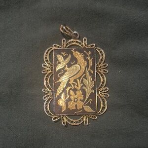 Gold and Black Bird vintage damascene Pendant